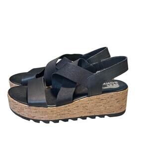 Sorel Cameron Black Platform Comfort Cushioned Criss Cross Leather Sandals 9.5